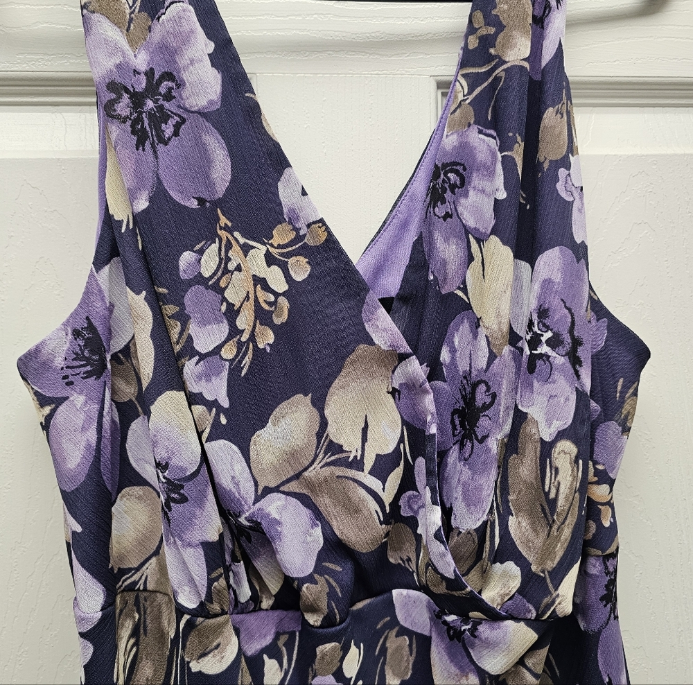 connected apparel Strapless Floral Dress in Purple and Taupe